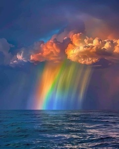 Rainbow raining out of Hawaiian cloud